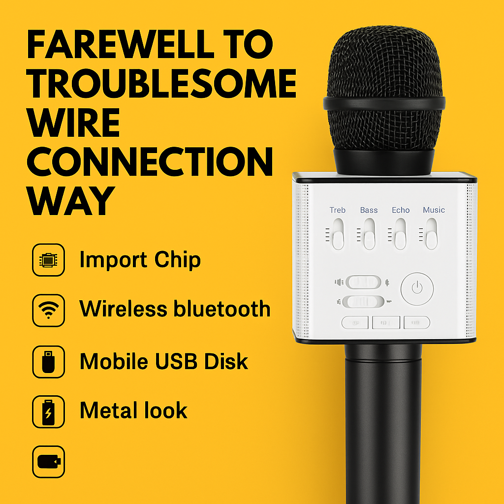 Wireless Bluetooth Karaoke Microphone Speaker – Handheld Mic with Dual Speakers (Q9) -NEW