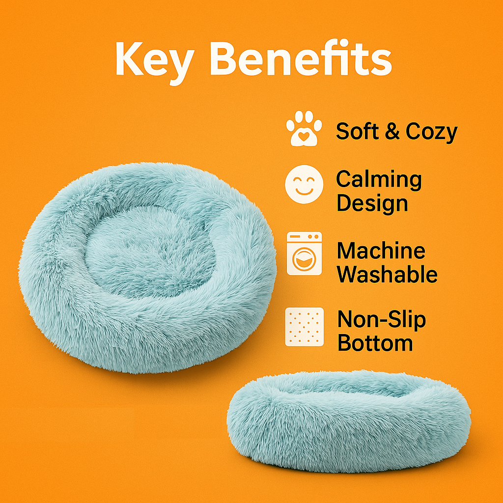 XXL Dog Calming Bed – Soft Plush Donut Pet Nest (120cm)-Green/Coffee- (NEW)