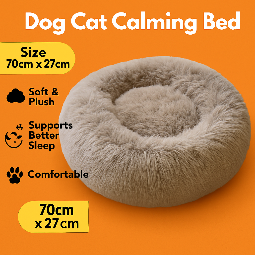 Pet Calming Donut Bed – Soft Plush Nest for Dogs & Cats (70cm)-New