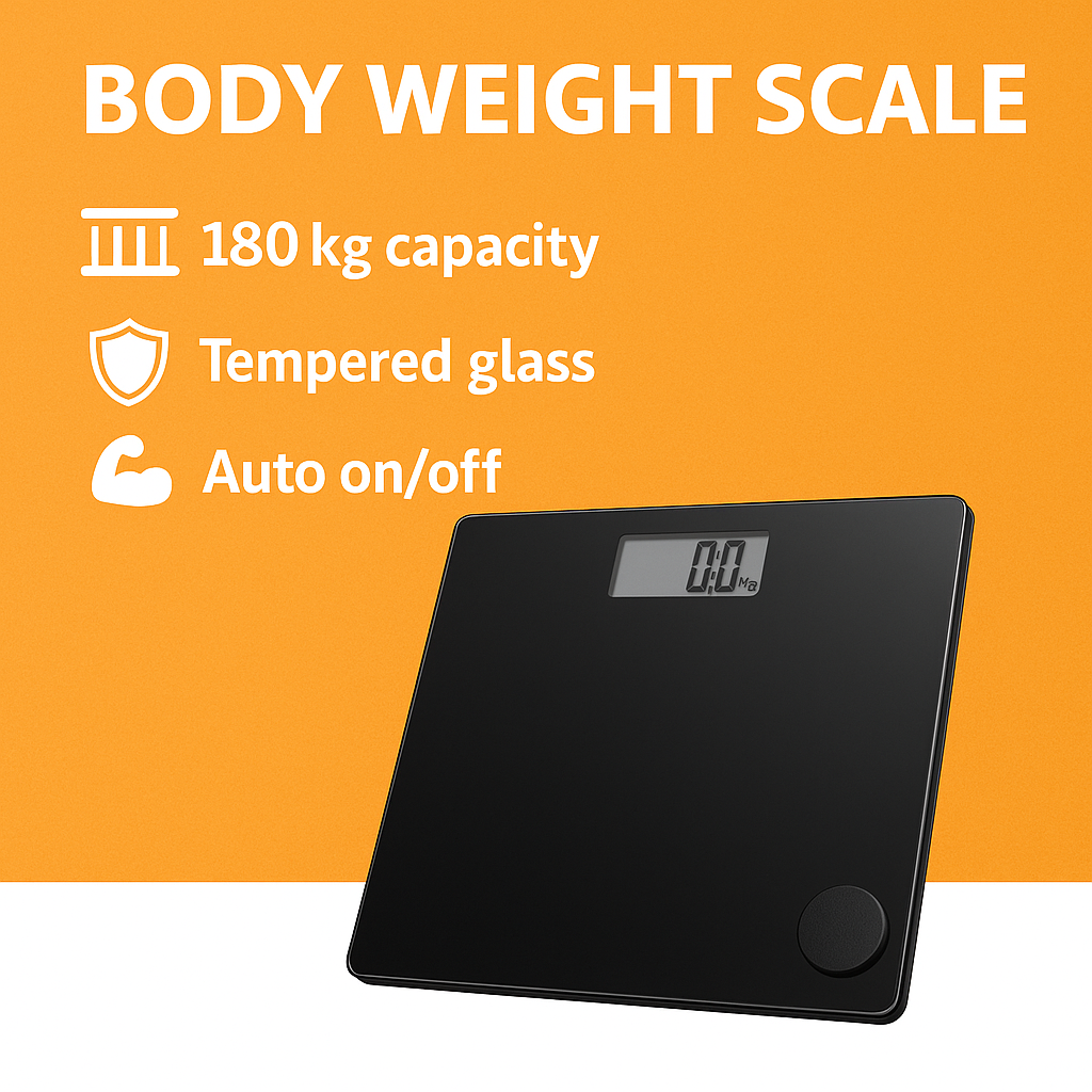 Electronic Digital Bathroom Scale – 180kg Capacity Glass Body Weight Scale -NEW