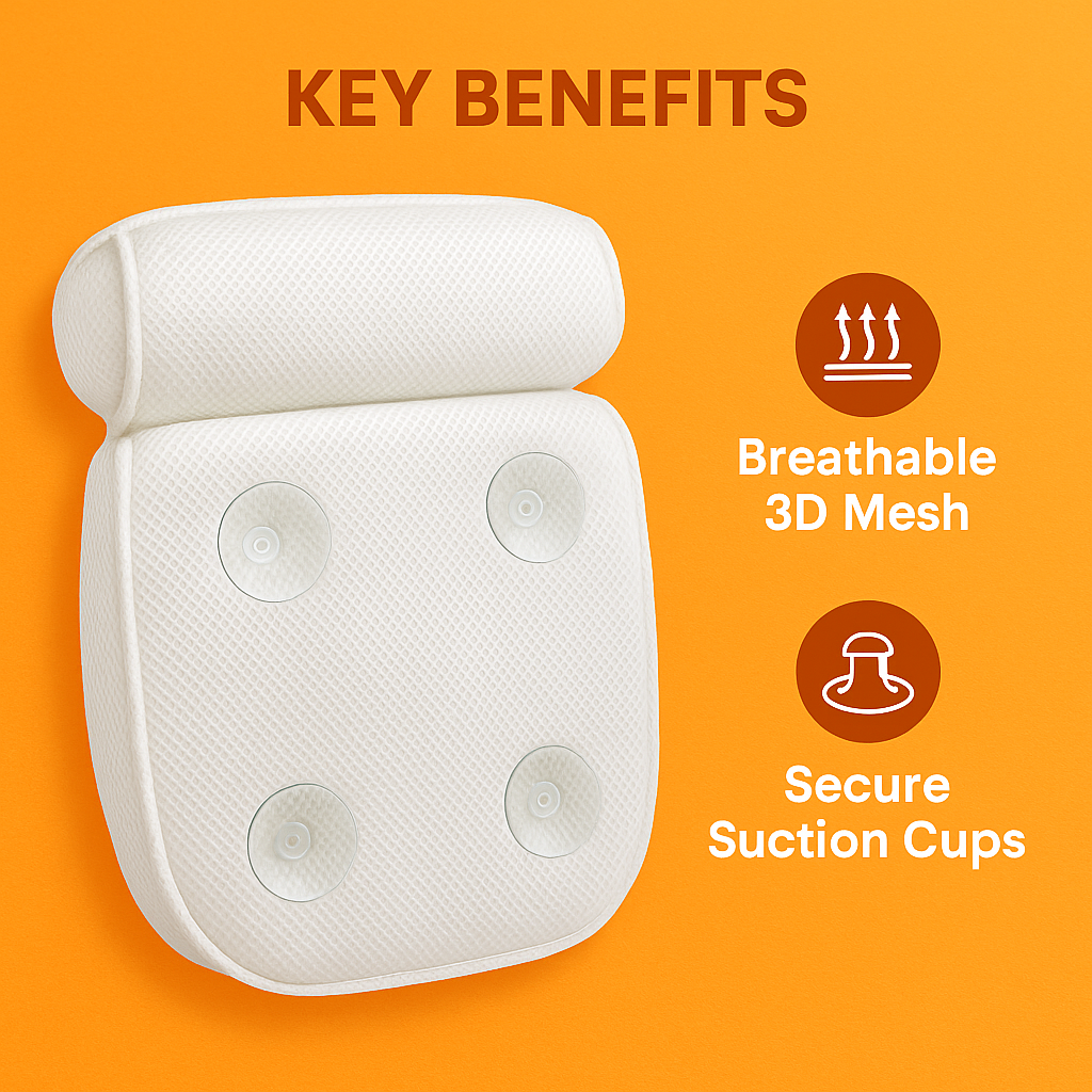 3D Mesh Bath Pillow – Breathable Bathtub Cushion with Neck & Back Support-NEW