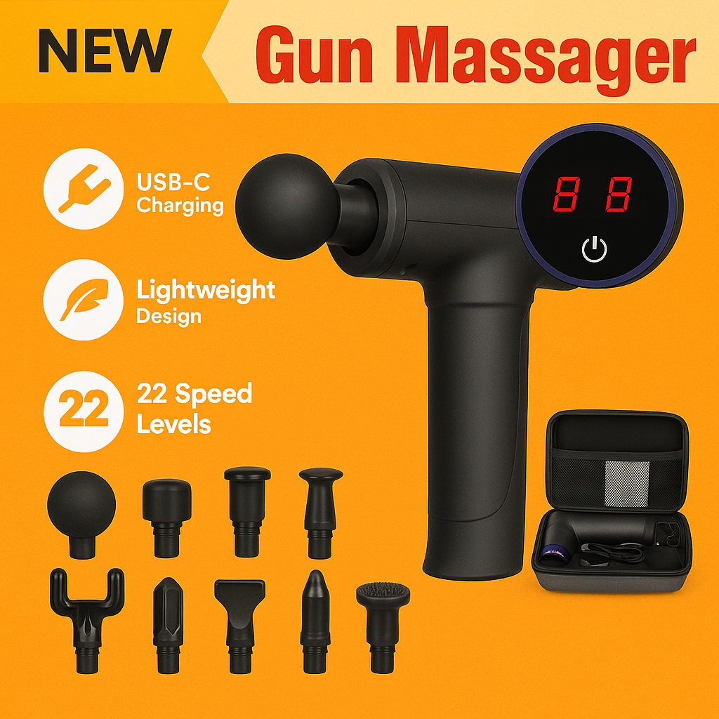 LCD Massage Gun 8 Heads Deep Tissue Massager with 22 Gears & Touch Screen -NEW