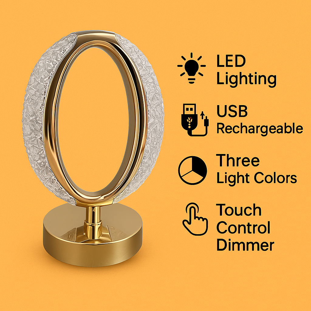 LED Crystal Table Lamp – Touch Dimmable USB Rechargeable-NEW