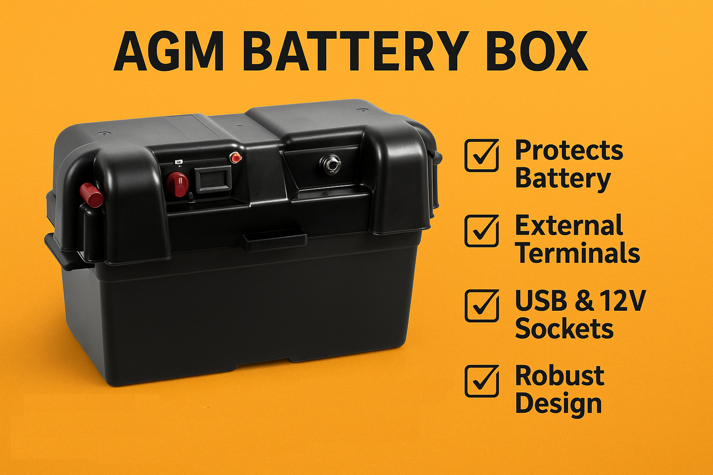 Heavy-Duty AGM Battery Box with USB & 12V Socket | External Terminals | Protective Power Storage Case-NEW