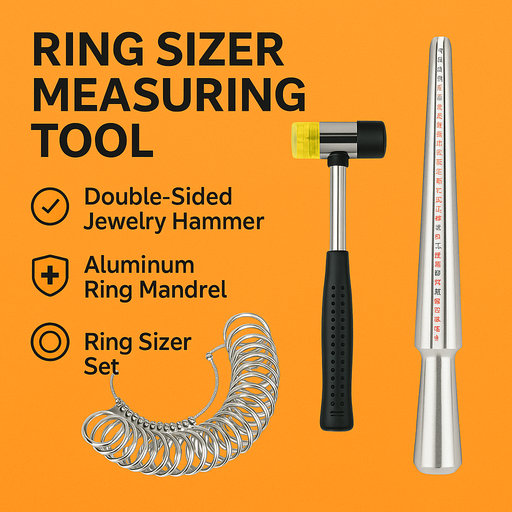Ring Sizer Measuring Tool Kit – Mandrel, Jewelry Hammer & Ring Size Set-NEW