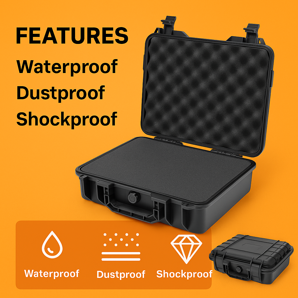 Waterproof Hard Carry Tool Case – Large 42cm Camera Storage Box with Foam-NEW