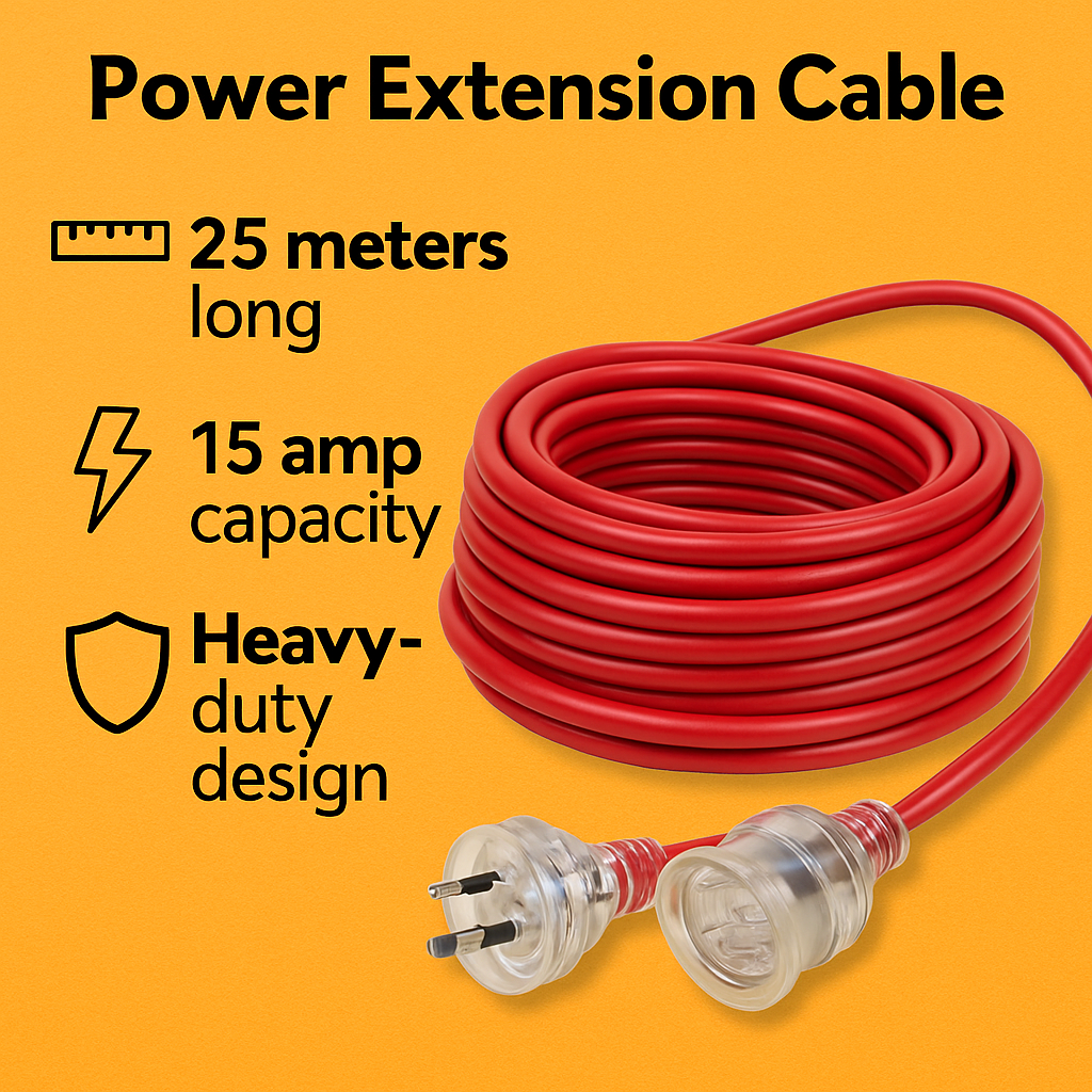 25M 15AMP Heavy Duty Power Extension Cable with 10AMP Plug-NEW