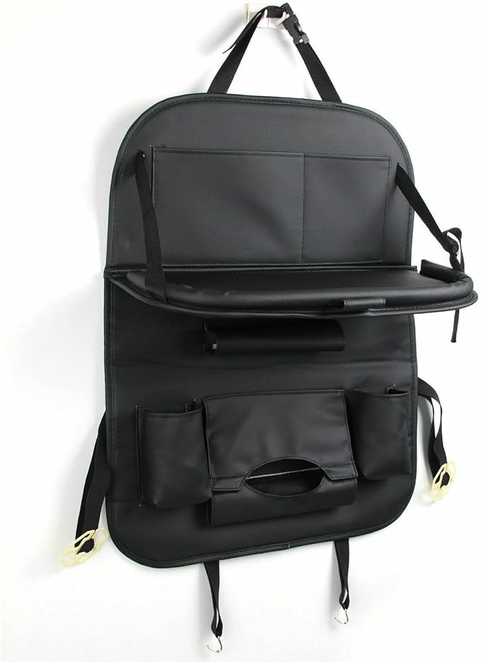 Foldable Car Back Seat Organiser Leather Storage Bag Table Tray Cup Holder
