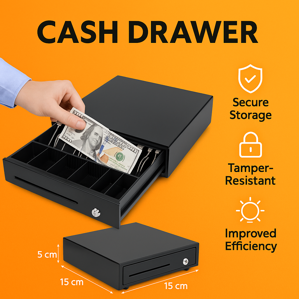 Heavy Duty Cash Drawer POS Register – 5 Bills 5 Coins Tray with RJ11 Cable -New