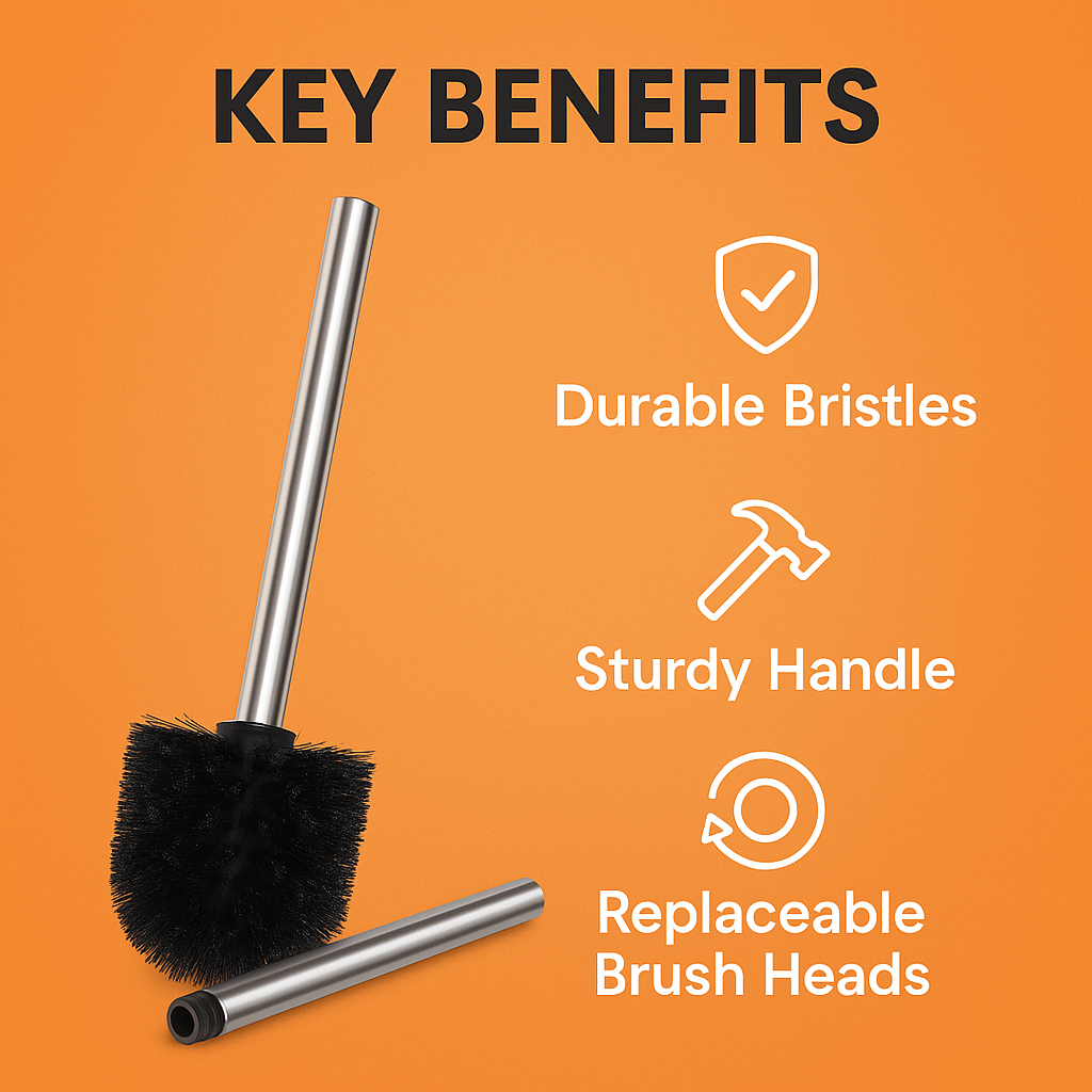 10PCS Replacement Toilet Brush Head Set with 2 Stainless Steel Handles – Durable Bristles Cleaning Brush Kit-NEW