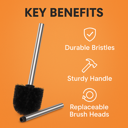 10PCS Replacement Toilet Brush Head Set with 2 Stainless Steel Handles – Durable Bristles Cleaning Brush Kit-NEW