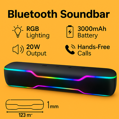 Bluetooth RGB Gaming Soundbar 20W Stereo Speaker with FM/TF/USB/AUX-NEW