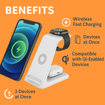 3-in-1 Wireless Fast Charging Dock Station for Apple Devices-NEW