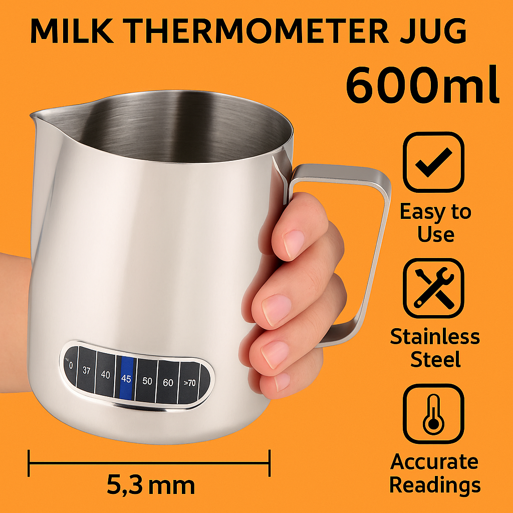 600ml Milk Frothing Thermometer Jug – Stainless Steel Pitcher -NEW