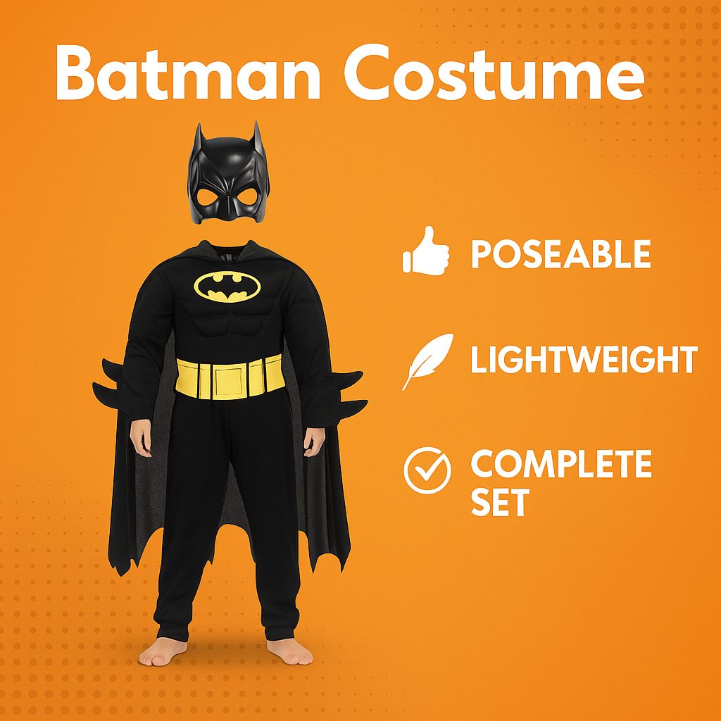 Batman Costume for Kids Muscle Cosplay Suit & Mask-New