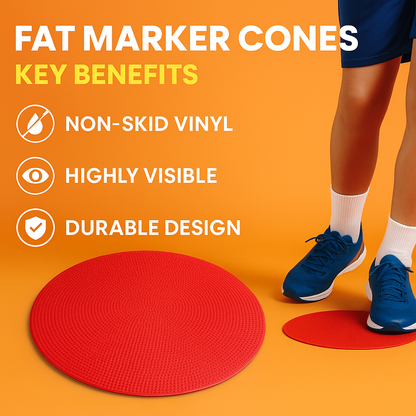 Flat Rubber Agility Marker Cones – 10 Pack Red-NEW