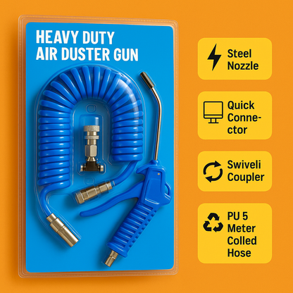 Heavy Duty Air Blower Duster Gun with 5 Meter PU Coiled Hose – Compressed Air Cleaning Tool-NEW