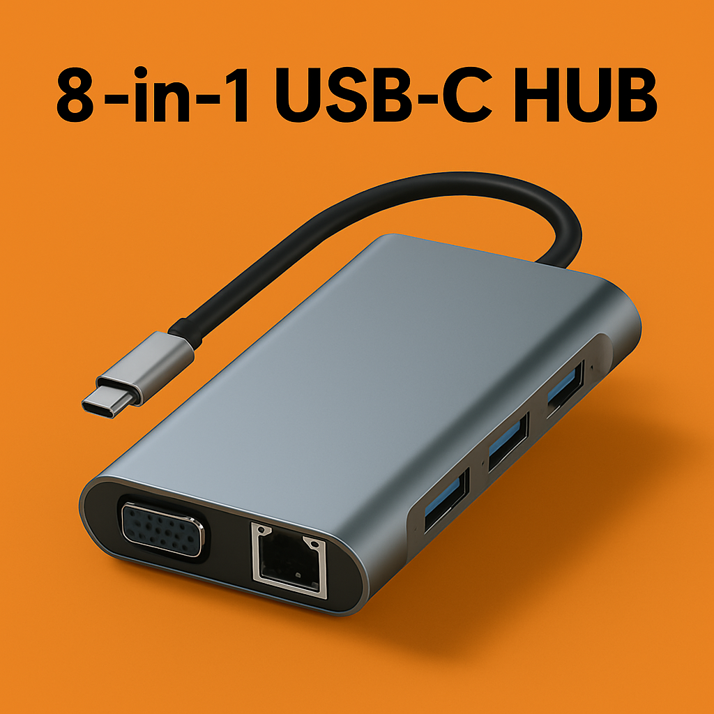 8 IN 1 USB-C Laptop Docking Station | PD, USB 3.0, 4K HDMI, VGA, SD/TF Hub-New