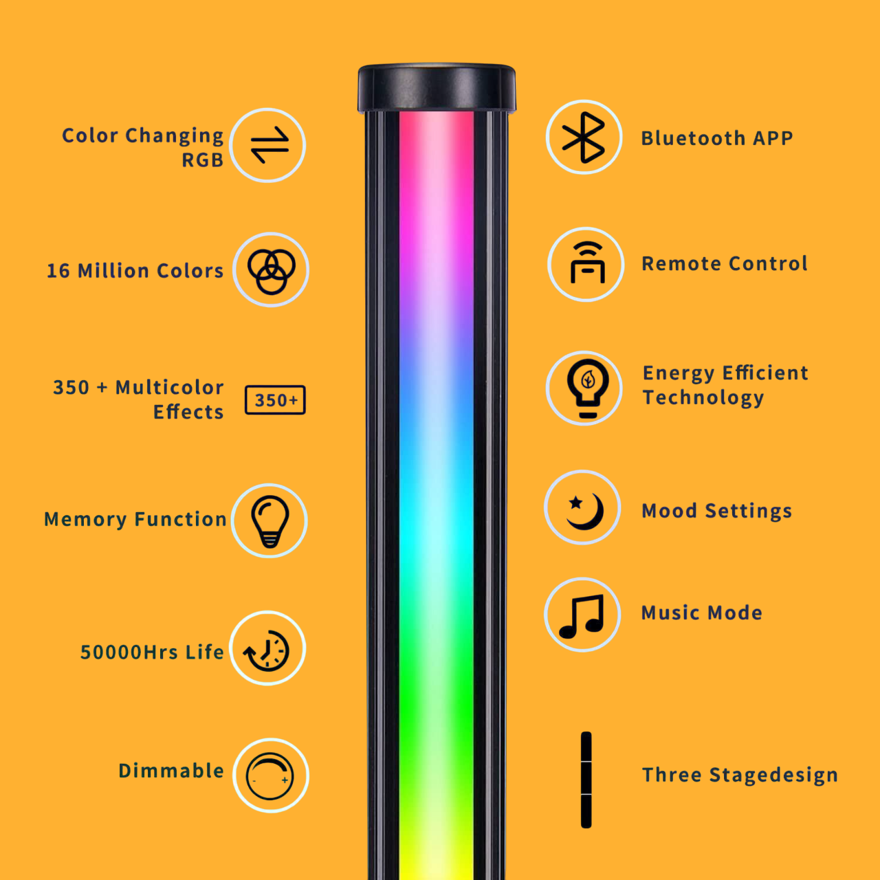 150CM RGB LED Floor Corner Lamp with Bluetooth App & Remote Control-NEW