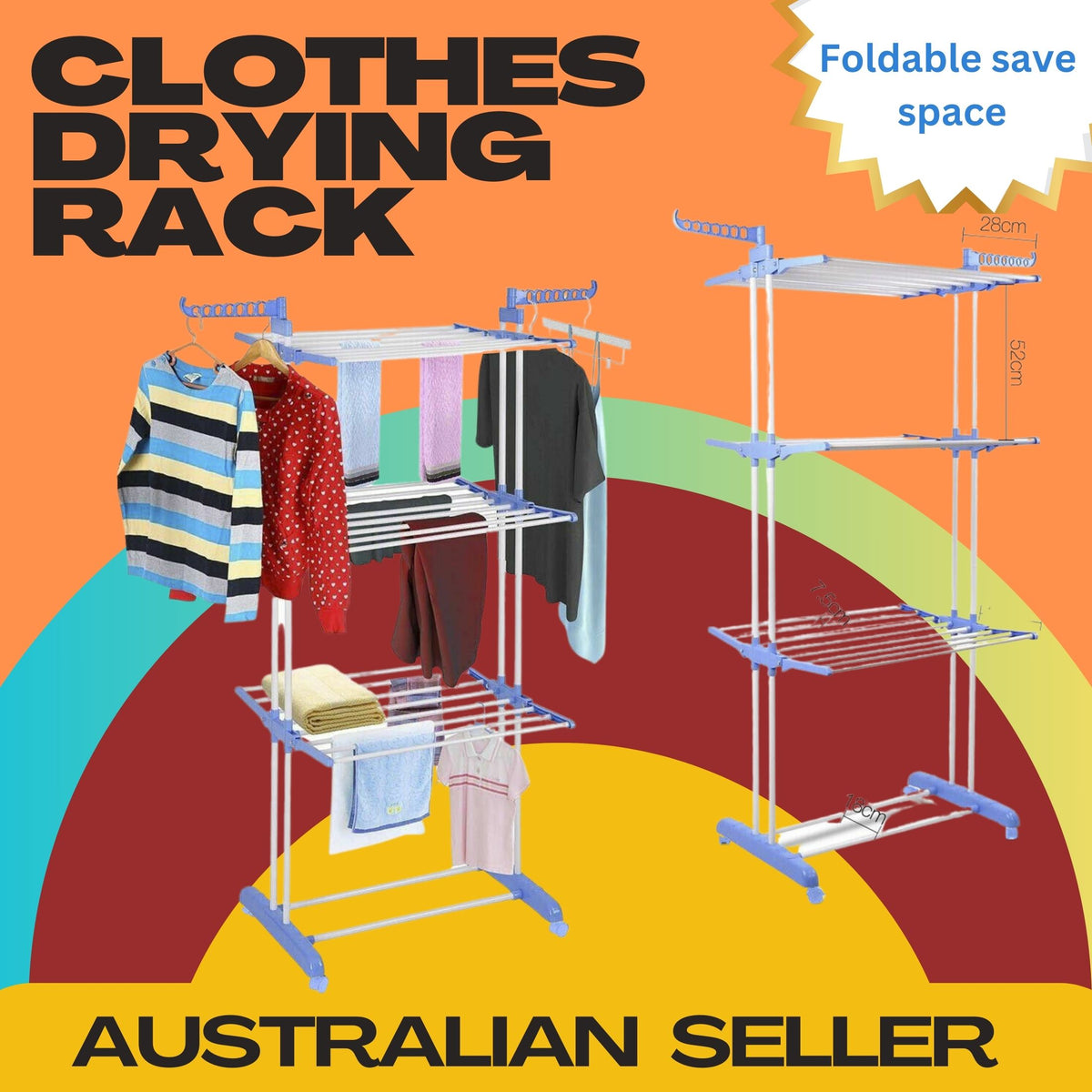 6 Tiers Foldable Garment Hanger Clothes Airer Drying Rack Laundry Support Horse