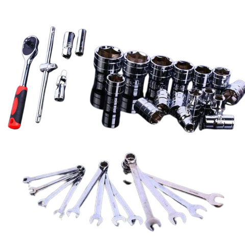 37x Combination Spanner Set Portable Impact Socket Set Socket Wrench Ratchet Set