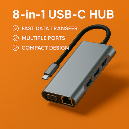 8 IN 1 USB-C Laptop Docking Station | PD, USB 3.0, 4K HDMI, VGA, SD/TF Hub-New