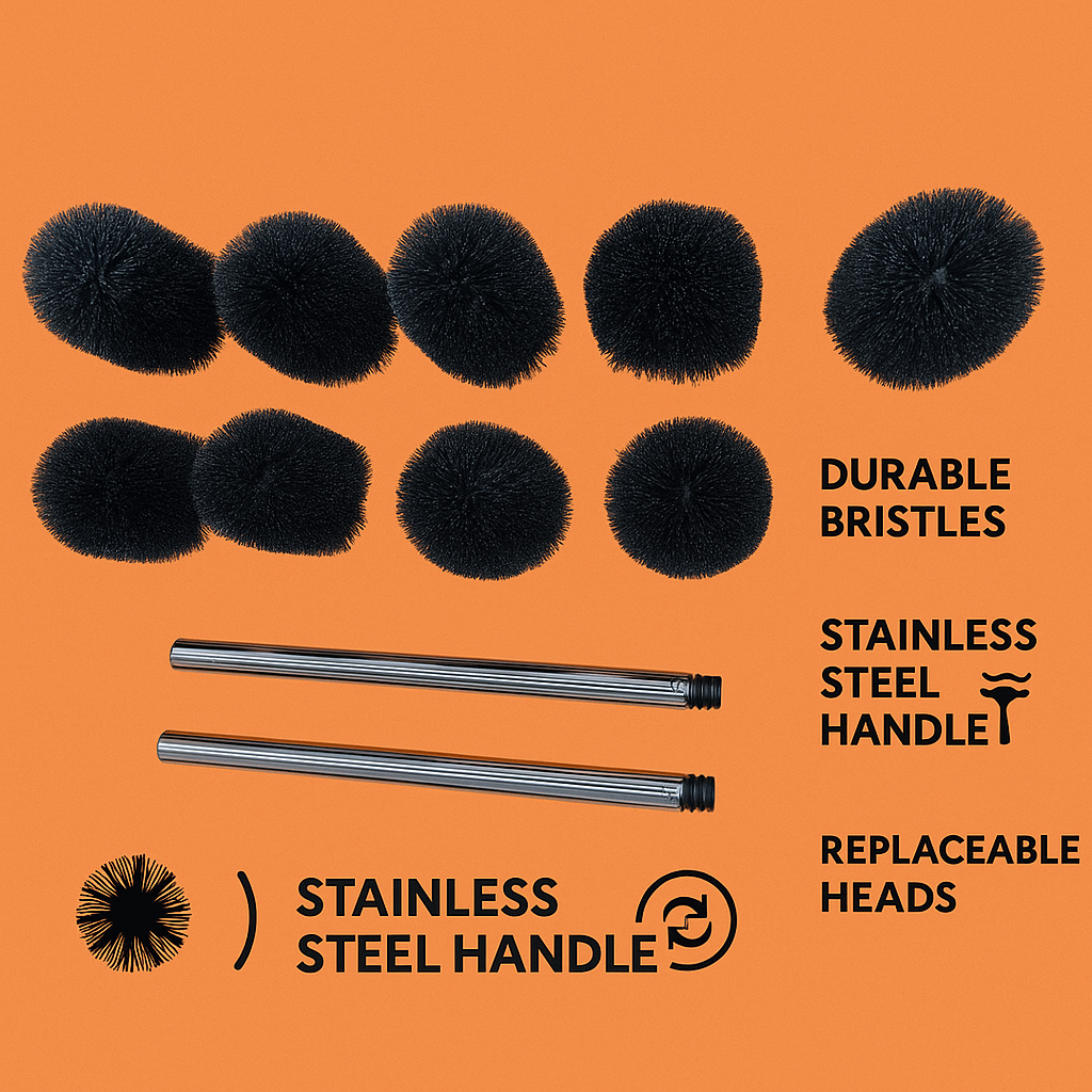 10PCS Replacement Toilet Brush Head Set with 2 Stainless Steel Handles – Durable Bristles Cleaning Brush Kit-NEW
