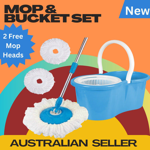 Stainless Steel 360° Spinning Mop Bucket Easy Clean With Spin Mop 2 Free HeadsAU