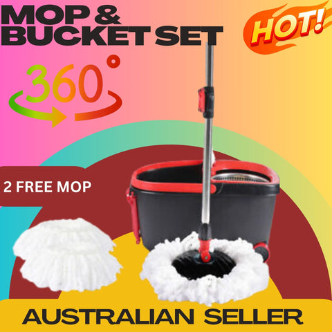 Set Spin Mop Bucket 360° Stainless Steel Rotating Wet Dry Microfiber 2 Heads AU