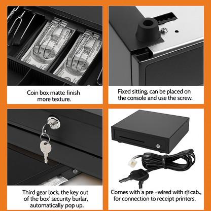 Heavy Duty Cash Drawer POS Register – 5 Bills 5 Coins Tray with RJ11 Cable -New