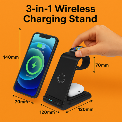 3-in-1 Wireless Fast Charging Dock Station for Apple Devices-NEW