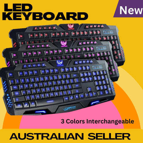 Gaming Keyboard 3 Colour Led Back-light Wired USB Illuminated Cool Ergonomic PC