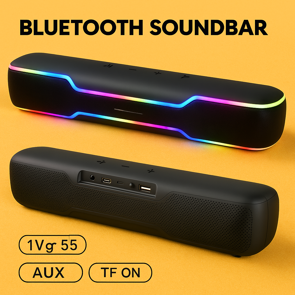 Bluetooth RGB Gaming Soundbar 20W Stereo Speaker with FM/TF/USB/AUX-NEW