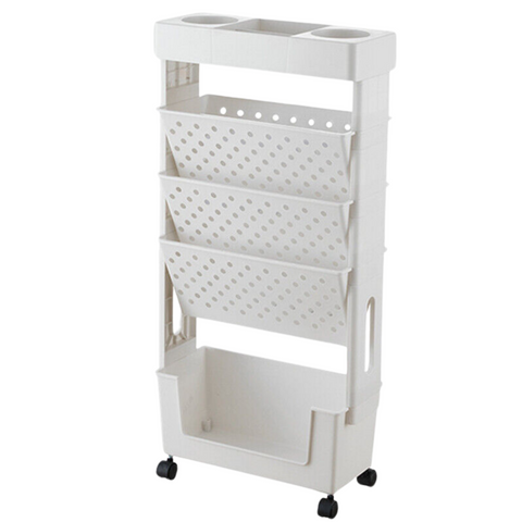 5 Tier Book Rack Storage Bookshelf Movable Rolling Organization Shelf with Wheel