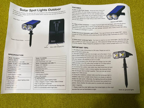 Solar Spot Lights RGB LED Garden Outdoor Pathway Lawn Fence Lamp Spotlight Light