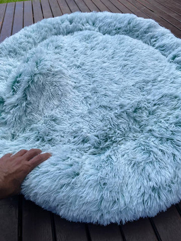 Pet Dog Calming Bed Warm Soft Plush Round Comfy Sleeping Washable GREEN
