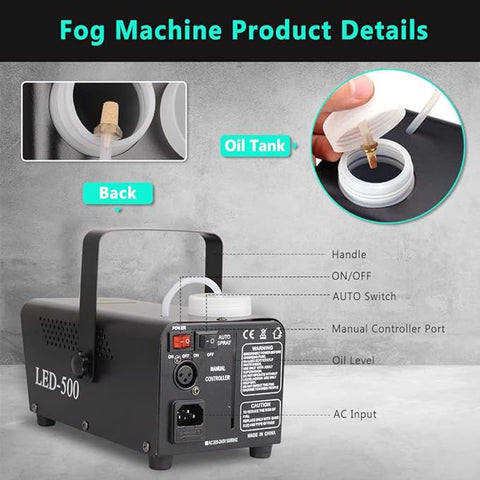 500W Fog Smoke Machine Fogger RGB LED Party Club Disco DJ Wireless Control