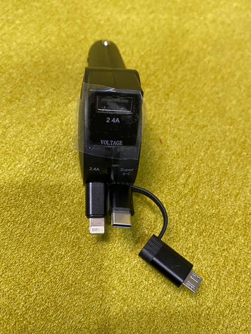 3-in-1 60W Retractable Fast Charging Car USB Charger Power For iPhone Android AU