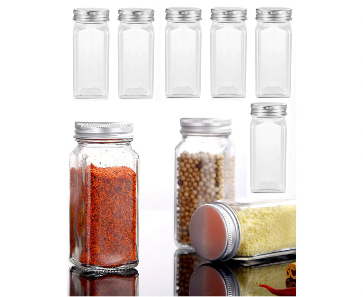 12xClear Square Glass Jars Lid Spice Herb Seasoning Condiment Storage Container