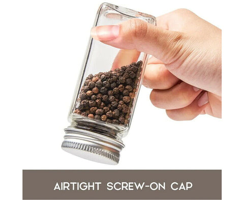 12xClear Square Glass Jars Lid Spice Herb Seasoning Condiment Storage Container