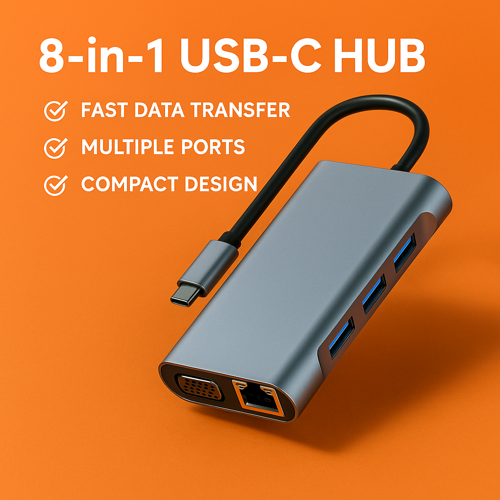 8 IN 1 USB-C Laptop Docking Station | PD, USB 3.0, 4K HDMI, VGA, SD/TF Hub-New