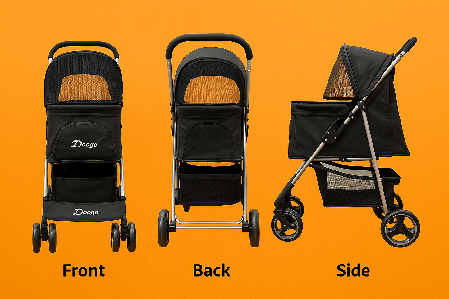 Pet Stroller Dog Cat Carrier – Foldable 4-Wheel Pushchair with Storage Basket -NEW