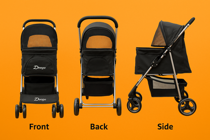 Pet Stroller Dog Cat Carrier – Foldable 4-Wheel Pushchair with Storage Basket -NEW