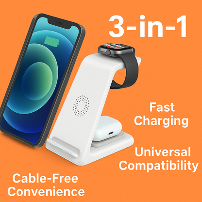 3-in-1 Wireless Fast Charging Dock Station for Apple Devices-NEW