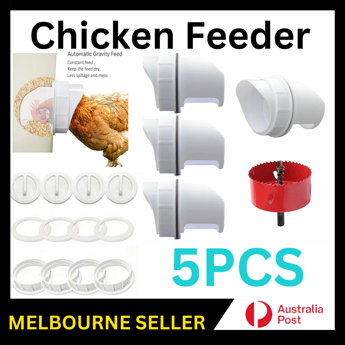 New Chicken Feeder Poultry Pro Feeder DIY Port PVC Gravity Fed Chicken Feeder AU