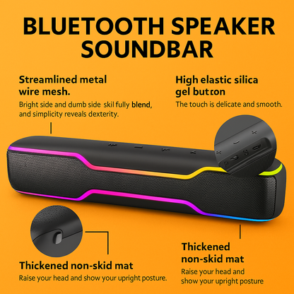 Bluetooth RGB Gaming Soundbar 20W Stereo Speaker with FM/TF/USB/AUX-NEW