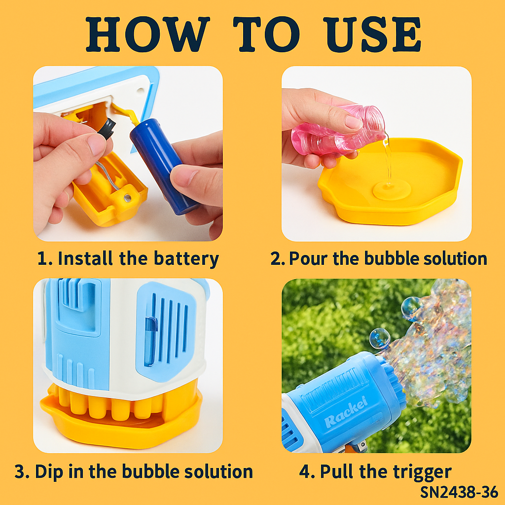 36-Hole Bubble Gun – Bazooka Bubble Machine Toy for Kids Blue-NEW