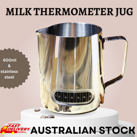 600ml Milk Frothing Thermometer Espresso Coffee Pitcher Stainless Steel Jug