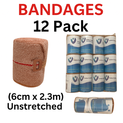 6cm x 4M Heavy Elastic Compression Bandages 12 Pack for Strains & Sprains-NEW