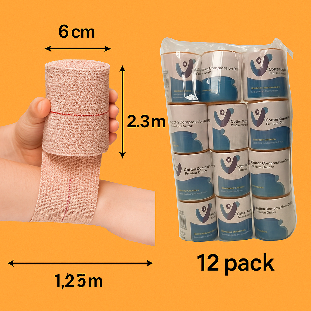 6cm x 4M Heavy Elastic Compression Bandages 12 Pack for Strains & Sprains-NEW